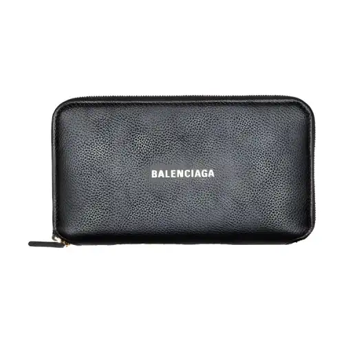 Balenciaga Long Grain Cow Leather Wallet Unisex Black