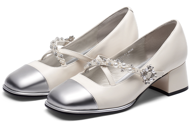 Kiss Kitty Винтаж Сладкая Мэри Чжэнь Цю контрастные цвета популярный Универсальный туфли Квадрат на высоком каблуке Обувь 4,5 см женский белый