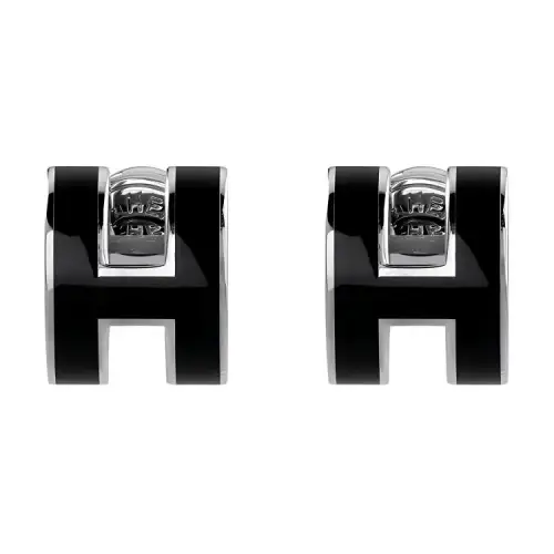 HERMES POP H Alloy Stud Earrings Women's Black, With Silver Inlay