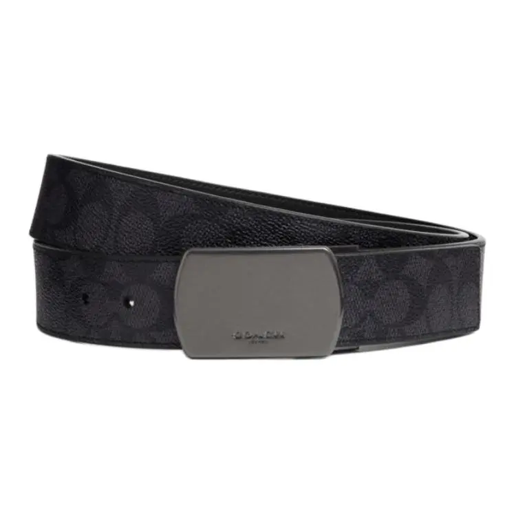 COACH PU Artificial Leather, Cow Leather Belts Men's Black/Charcoal Gray Width 3.8cm