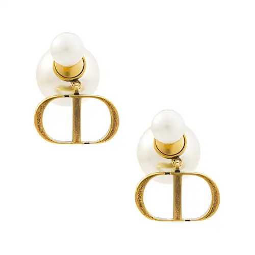 DIOR White Resin Earrings Women's Gold