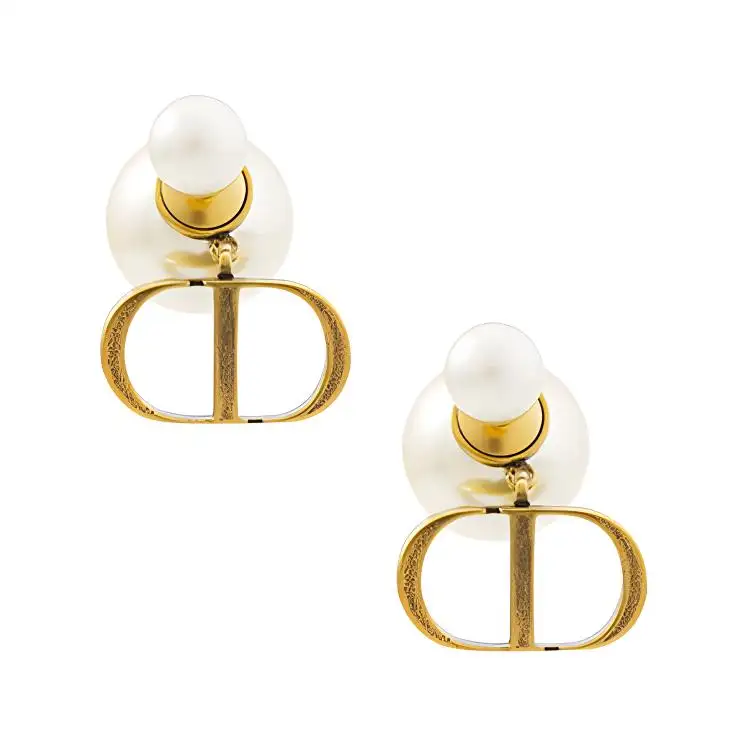 DIOR White Resin Earrings Women's Gold