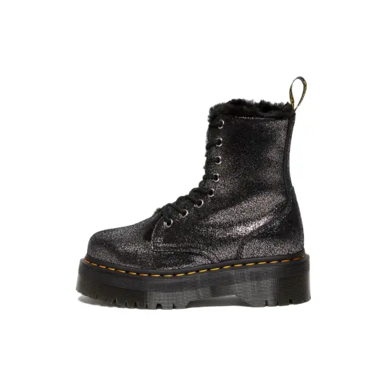 Dr.Martens Jadon Faux Fur Lined Metallic Leather Platform Boots 'Black' Women's
