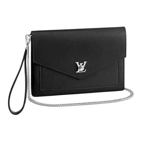 LOUIS VUITTON Mylockme Soft Cow Leather Envelope Bag, Handheld Handbag, Shoulder Bag, Crossbody Bag Women's Black