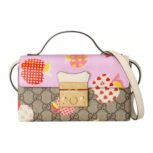 GUCCI Padlock Canvas With Leather Box Bag, Handbag, Shoulder Bag, Crossbody Bag Mini Women's Pink/Ebony