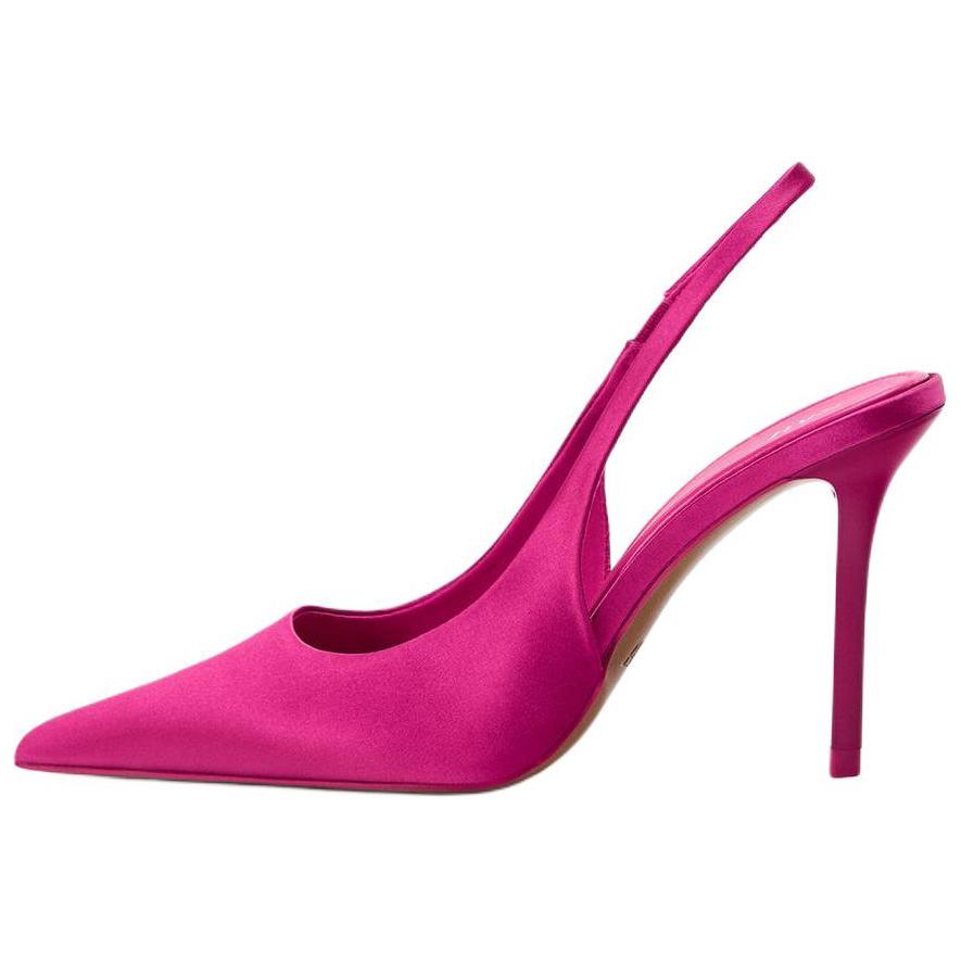 ZARA Кожзаменитель популярный с острым носом Тонкие каблуки на высоком каблуке Обувь 9,5 см женский розовый