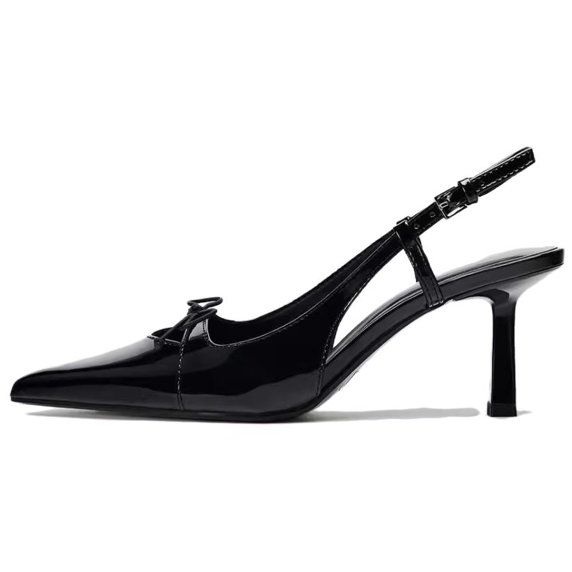 ZARA Кожзаменитель бантики Морской узел популярный Универсальный на высоком каблуке Обувь 6,5 см женский черный