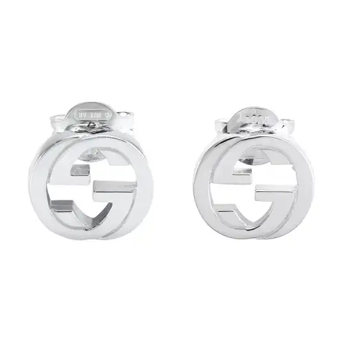 GUCCI Interlocking 925 Sterling Silver Stud Earrings Women's Silver