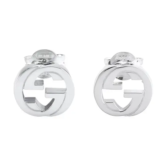 GUCCI Interlocking 925 Sterling Silver Stud Earrings Women's Silver