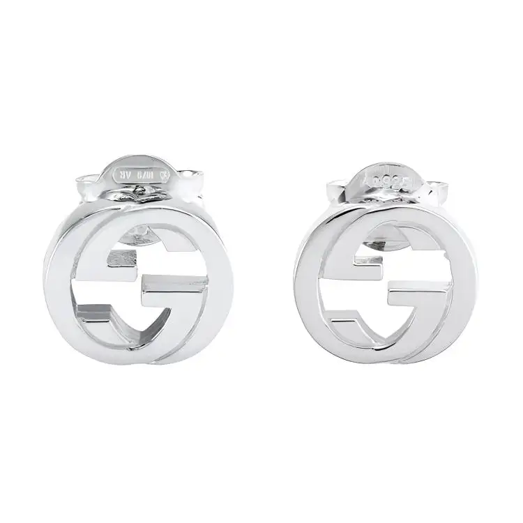 GUCCI Interlocking 925 Sterling Silver Stud Earrings Women's Silver