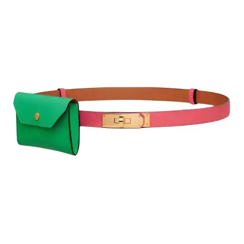 HERMES Kelly Pocket Epsom Leather Fanny Pack Women's Green & Pink