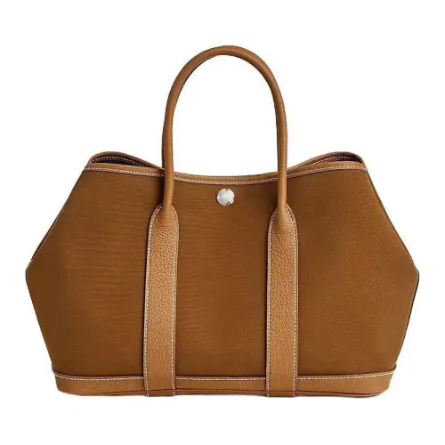 HERMES Garden Party Officier Canvas With Negonda Calfskin Handbag 30 Women's Chestnut & Ultramarine Blue & Gold