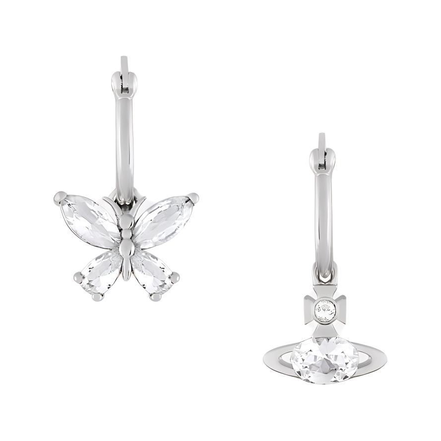 Vivienne Westwood 24 Butterfly Hoop Pendants Brass Electroplating Cubic Zirconia Gemstones Earrings Women's Silver