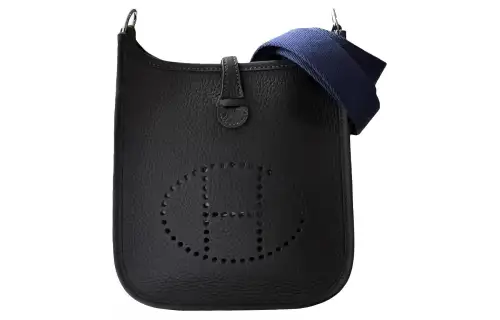 HERMES Evelyne Clemence Bullock Leather Crossbody Bag, Shoulder Bag 16 Women's Black & Navy & Dark Blue
