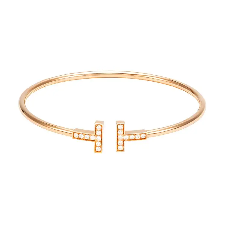 TIFFANY & CO. Pre Owned 10s 18K Rose Gold T Wire Diamond Bracelet