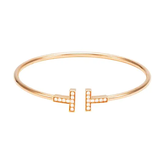 TIFFANY & CO. Pre Owned 10s 18K Rose Gold T Wire Diamond Bracelet