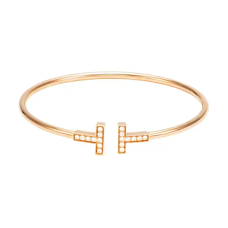TIFFANY & CO. Pre Owned 10s 18K Rose Gold T Wire Diamond Bracelet