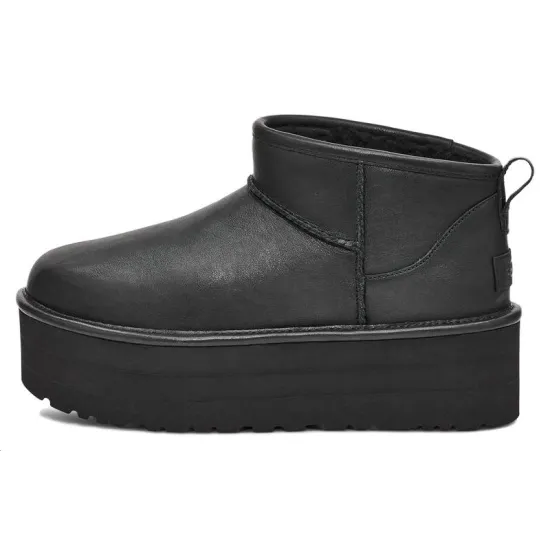 UGG Classic Ultra Mini Platform Boot Black Leather Women's