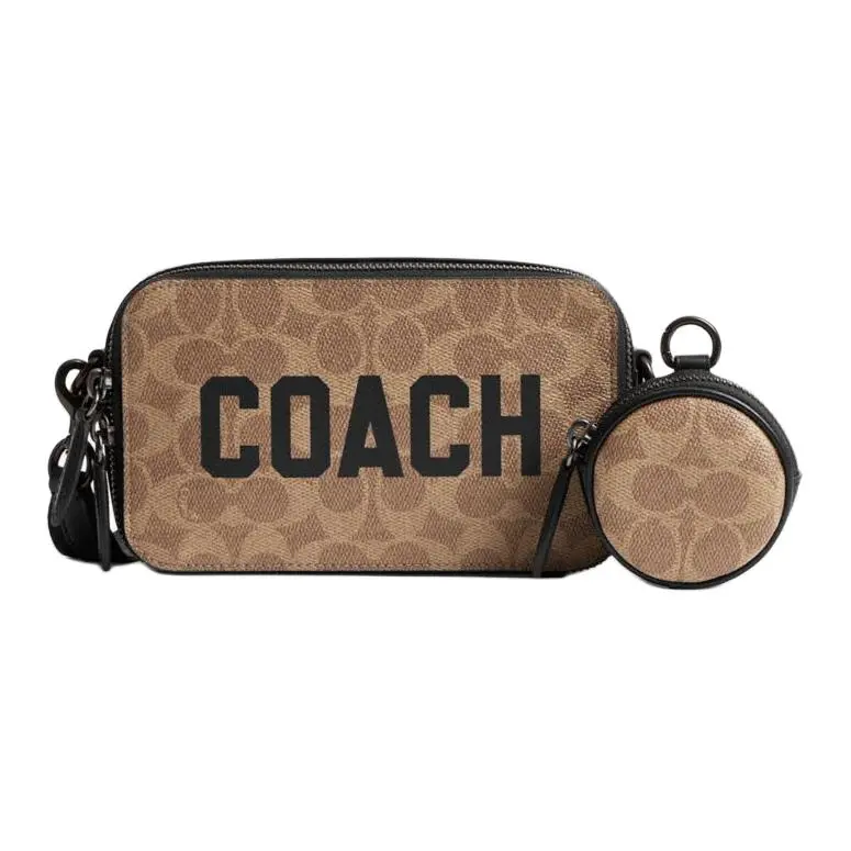 COACH Charter Artificial Leather With Cow Leather Crossbody Bags Small Women's Brown Yellow
