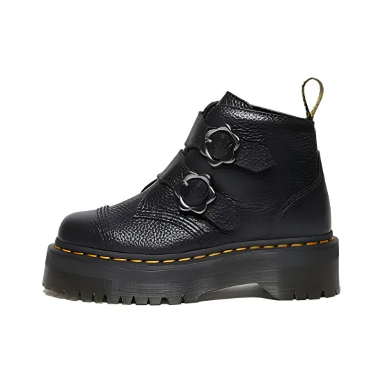 Dr.Martens Devon Flower Buckle Leather Platform Boots 'Black' Women's