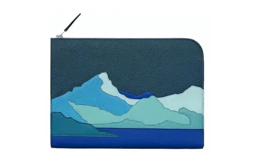 HERMES Zip Tablet Togo & Swift Calfskin With Bullock Leather Tablets Protective Shell Laptop Bag Men's Blue