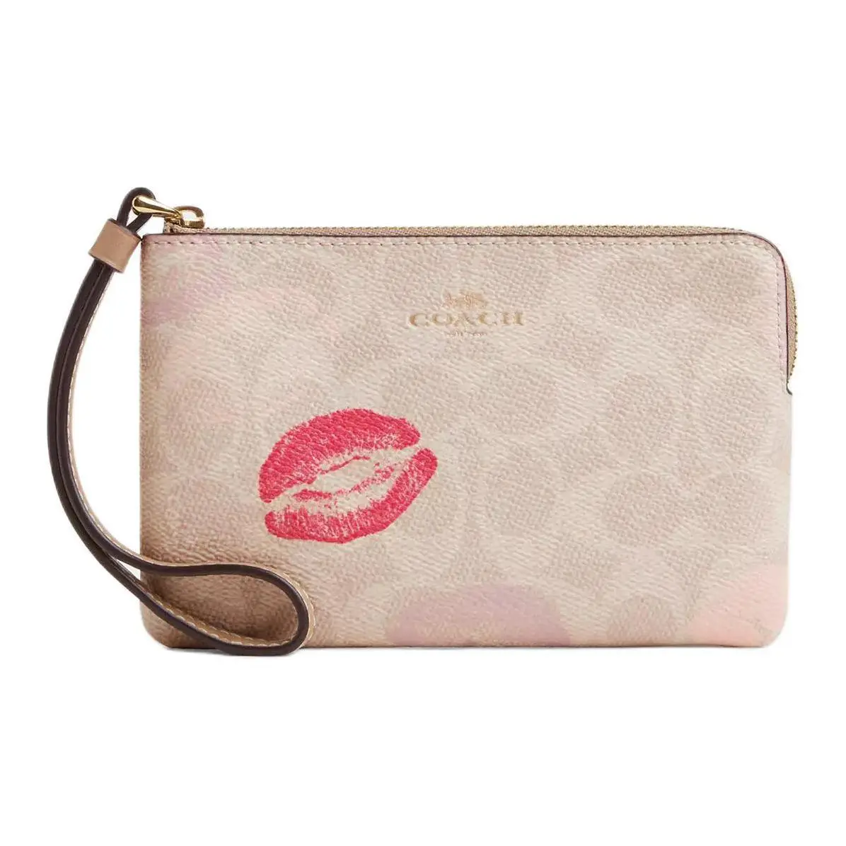 COACH Corner Zip Coated Canvas Wrist Bag Clutch Women's Sand Multicolor