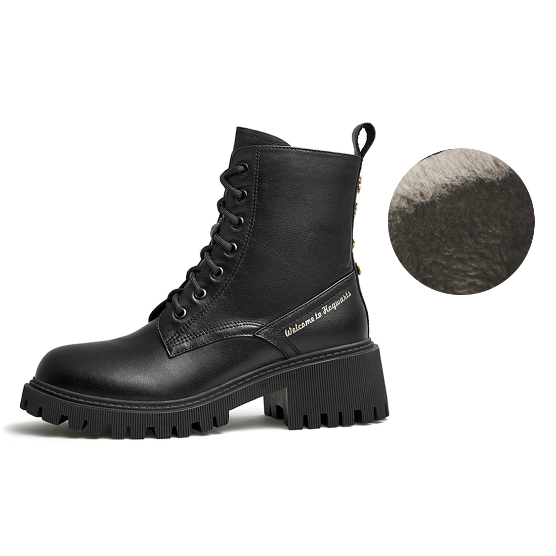 Teenmix Tianmeiyi Harry Potter joint series cow leather comfortable and versatile fashion plus velvet Martin boots for women black gift box