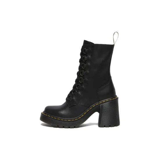 Dr.Martens Chesney Leather Flared Heel Lace Up Boots 'Black' Women's