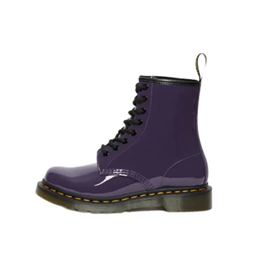 Dr.Martens Lens Patent Leather 8 Martin Boots Black Purple Women's