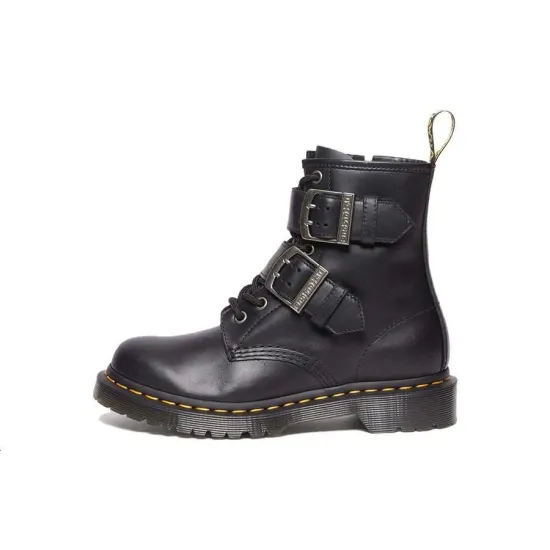 Dr.Martens Dr.Martens 1460 Buckle Pull Up Leather Lace Up Boots 'Black Silver' Women's