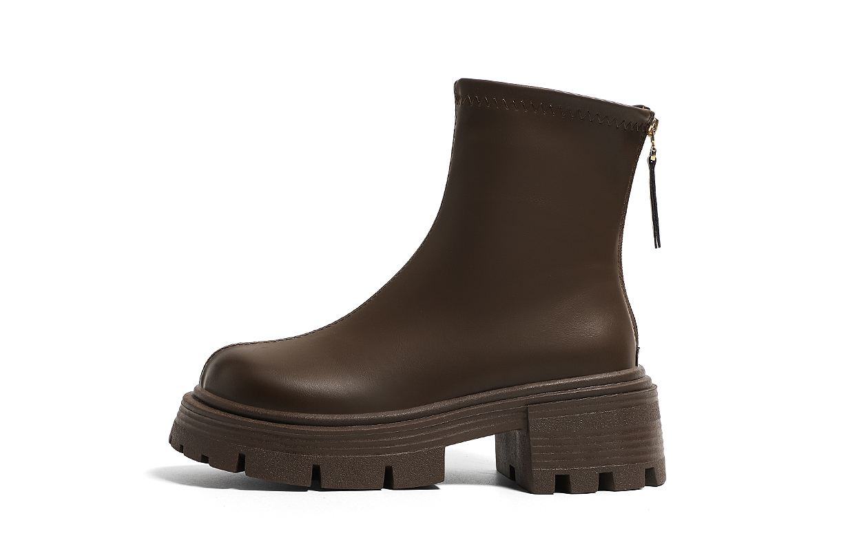 Global HUANQIU Fashion Trend Simple Casual Comfortable and Versatile Short Mid-calf Martin Boots 7CM Women's Brown