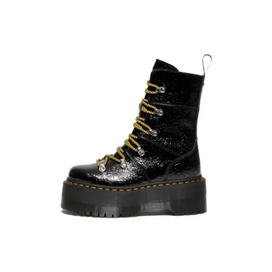 Dr.Martens Ghilana Max Distressed Patent Leather Platform Boots 'Black' Women's