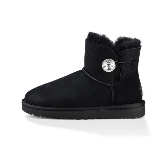 UGG Mini Bailey Button Bling Fleece Lined 'Black White' Women's