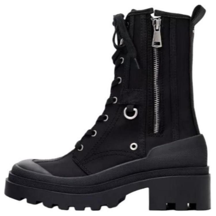 Zara fabric round toe zipper versatile chunky heel short martin boots 4cm women black