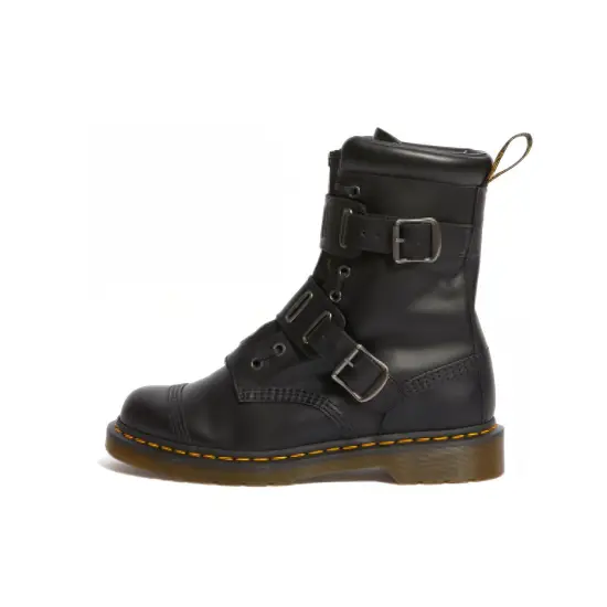 Dr.Martens Quynn Smooth Leather Buckle Lace Up Boots 'Black'