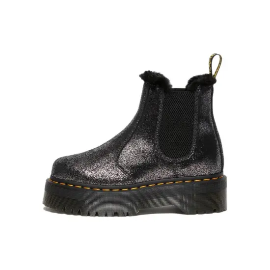 Dr.Martens 2976 Faux Fur-Lined Metallic Platform Chelsea Boots 'Black' Women's
