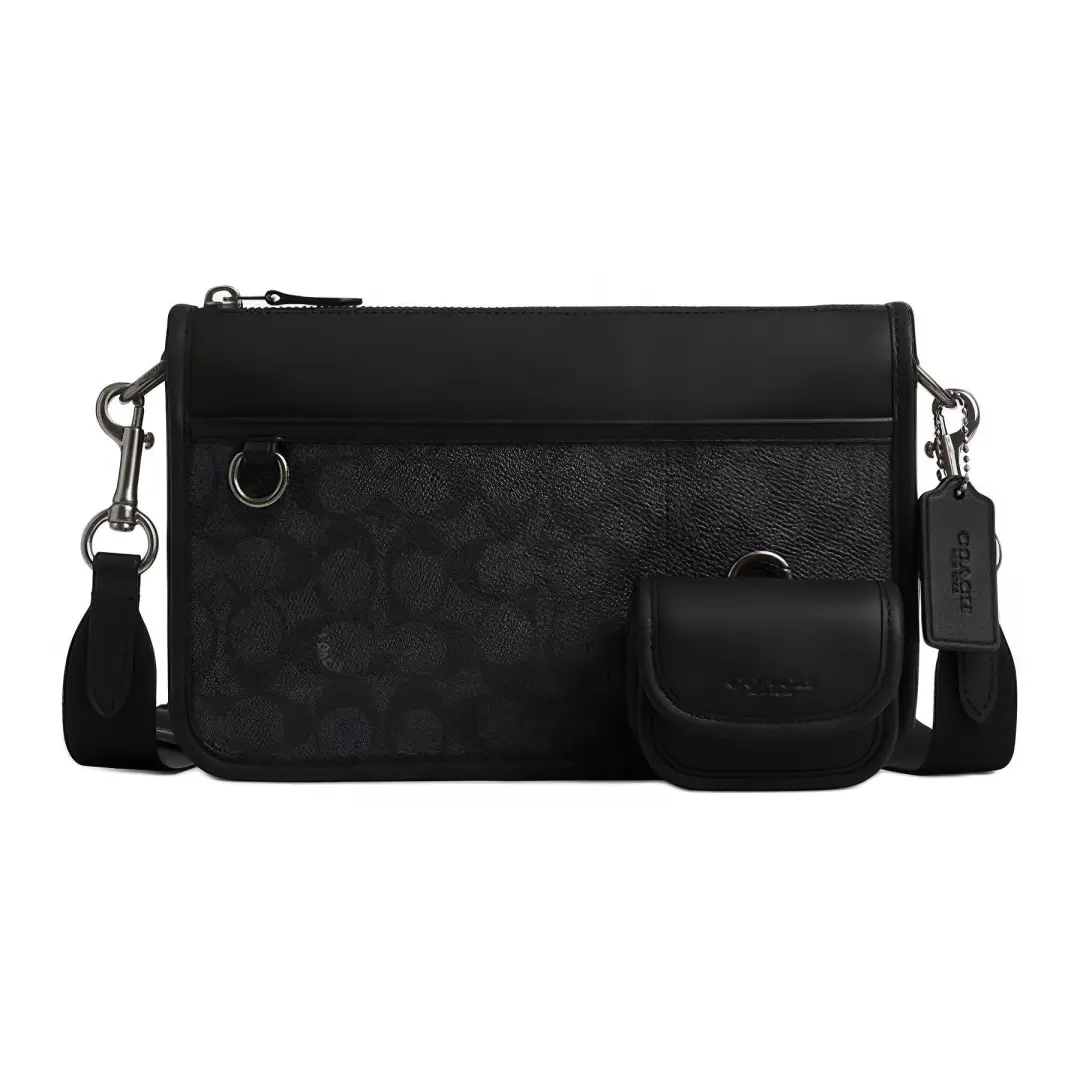 COACH Heritage Coated Canvas Shoulder Bag, Crossbody Bag Medium Men's Charcoal & Black