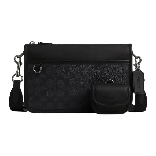 COACH Heritage Coated Canvas Shoulder Bag, Crossbody Bag Medium Men's Charcoal & Black