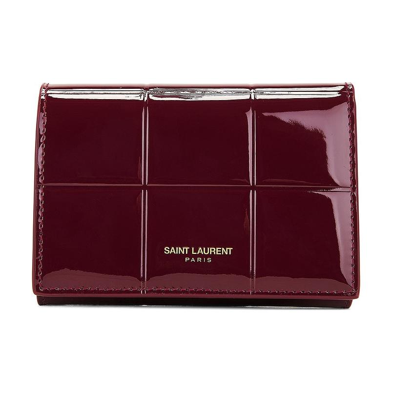 SAINT LAURENT Saint Laurent YSL Tri-fold Logo Print Tri-fold Design Snap Button Closure Patent Leather Wallet Small Women's Burgundy