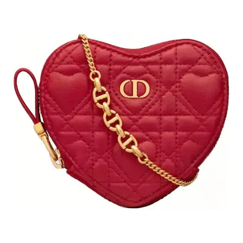 DIOR Caro Cow Leather Handheld Shoulder Bag, Crossbody Bag Women's Silver Lotus Red