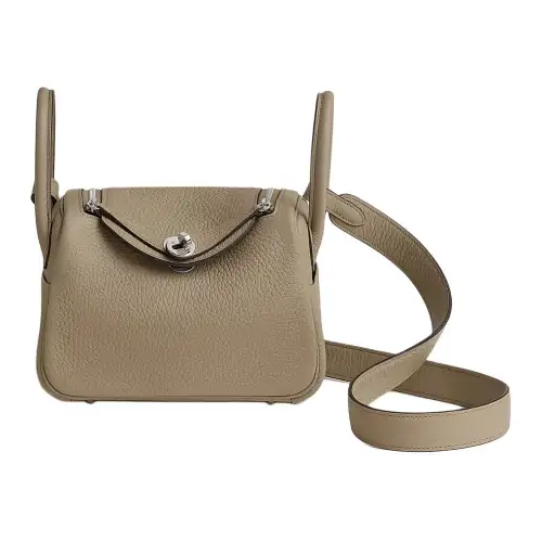 HERMES Lindy Clemence Bullock Leather Handbag, Crossbody Bag 19 Women's 8Q BEIGE MARFA Beige