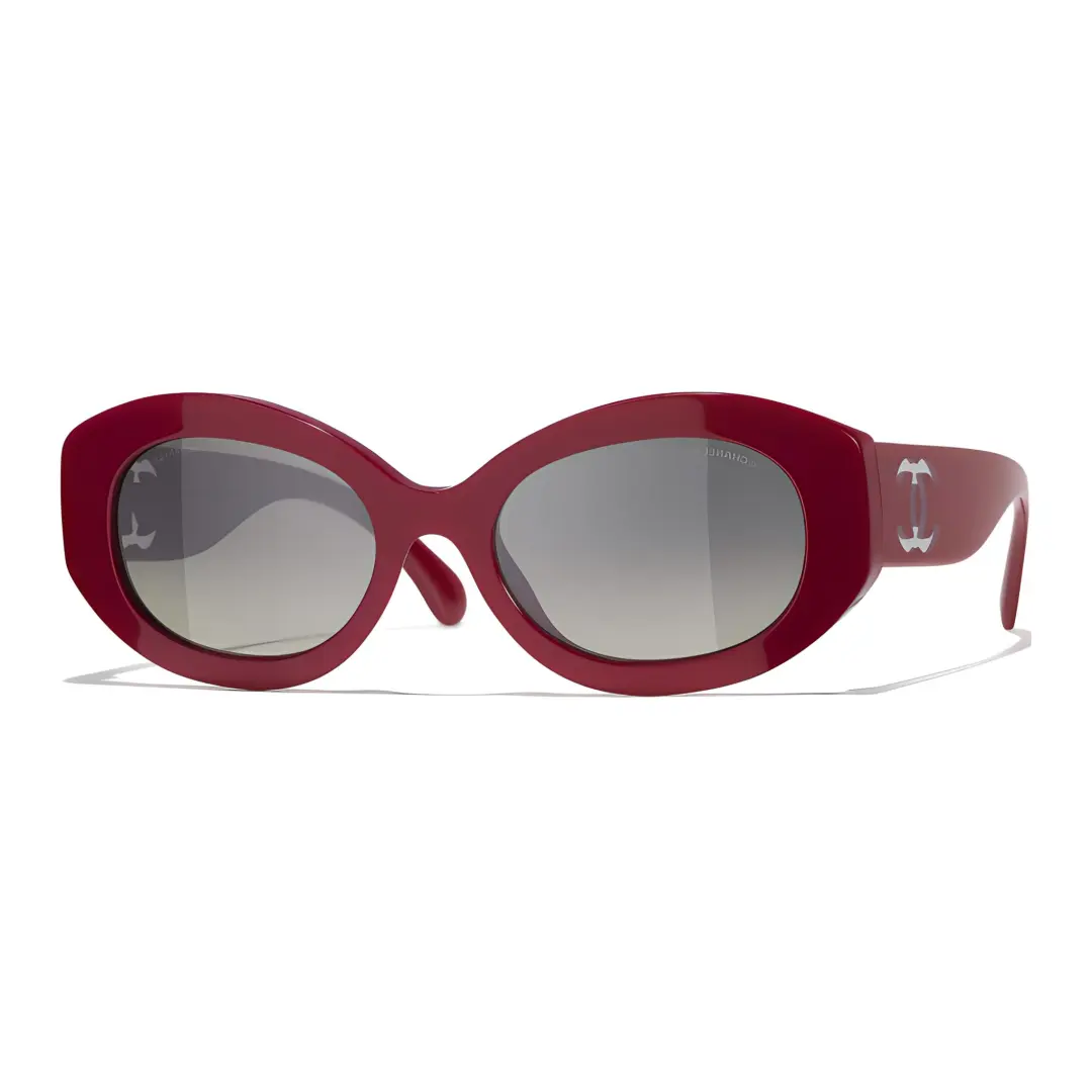CHANEL Irregular Shape Sunglasses Women's Red