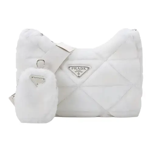 PRADA Re Edition Zip Closure Shearling Crossbody Bag, Shoulder Bag Women's White