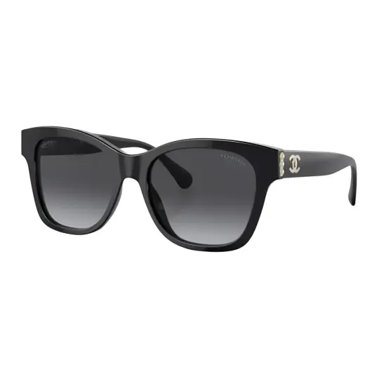CHANEL Plate Frame Irregular Shape Sunglasses Women's Black