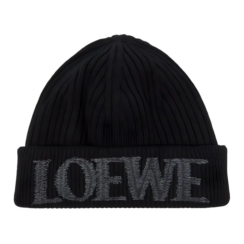 Loewe Logo Embroidered Ribbed-Knit Beanie
