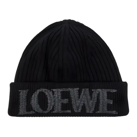 Loewe Logo Embroidered Ribbed-Knit Beanie