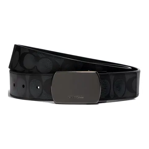 COACH PVC Polyvinyl Chloride Leather Belts Men's Black/Charcoal Gray Width 3.8cm