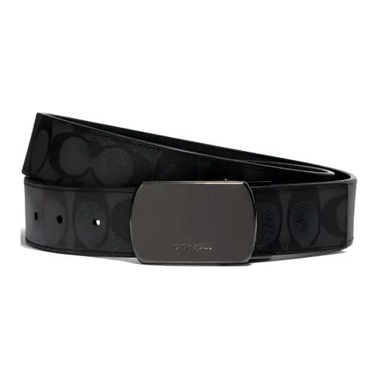 COACH PVC Polyvinyl Chloride Leather Belts Men's Black/Charcoal Gray Width 3.8cm