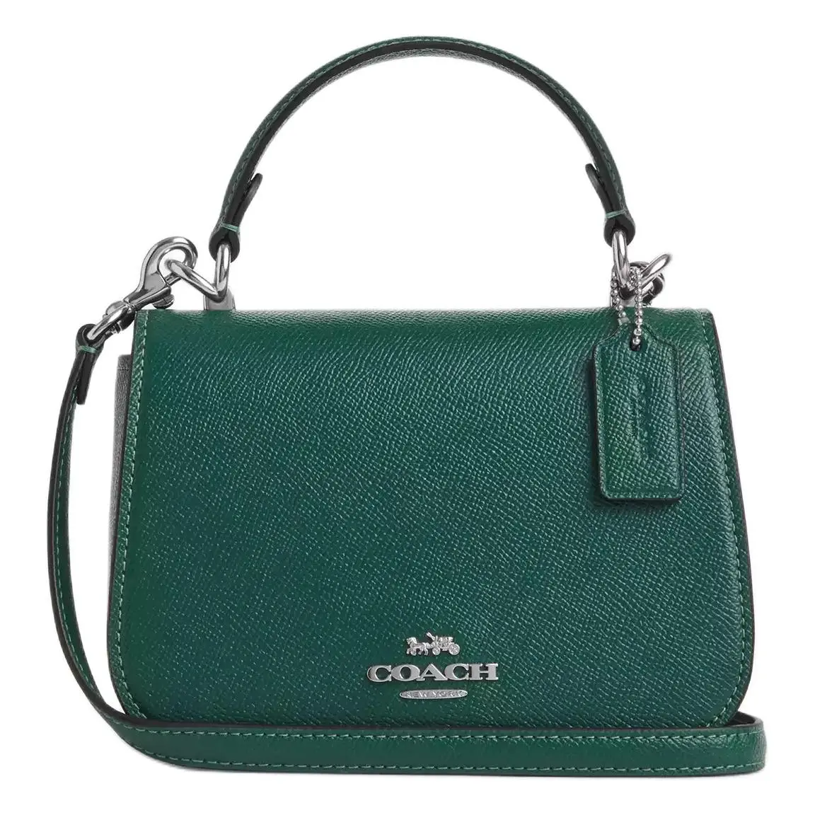 COACH Cross Grain Leather One Shoulder Handbag Small Women's Emeralds Green