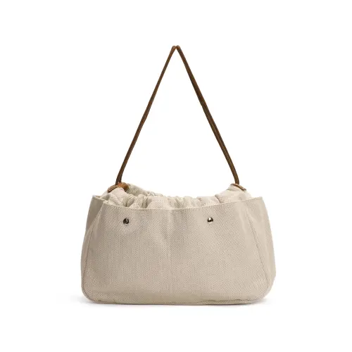 HERMES Canvas With Barenia Calfskin Canvas Bag With Insert Clutch Women's Natural/Fauve Light Tawny